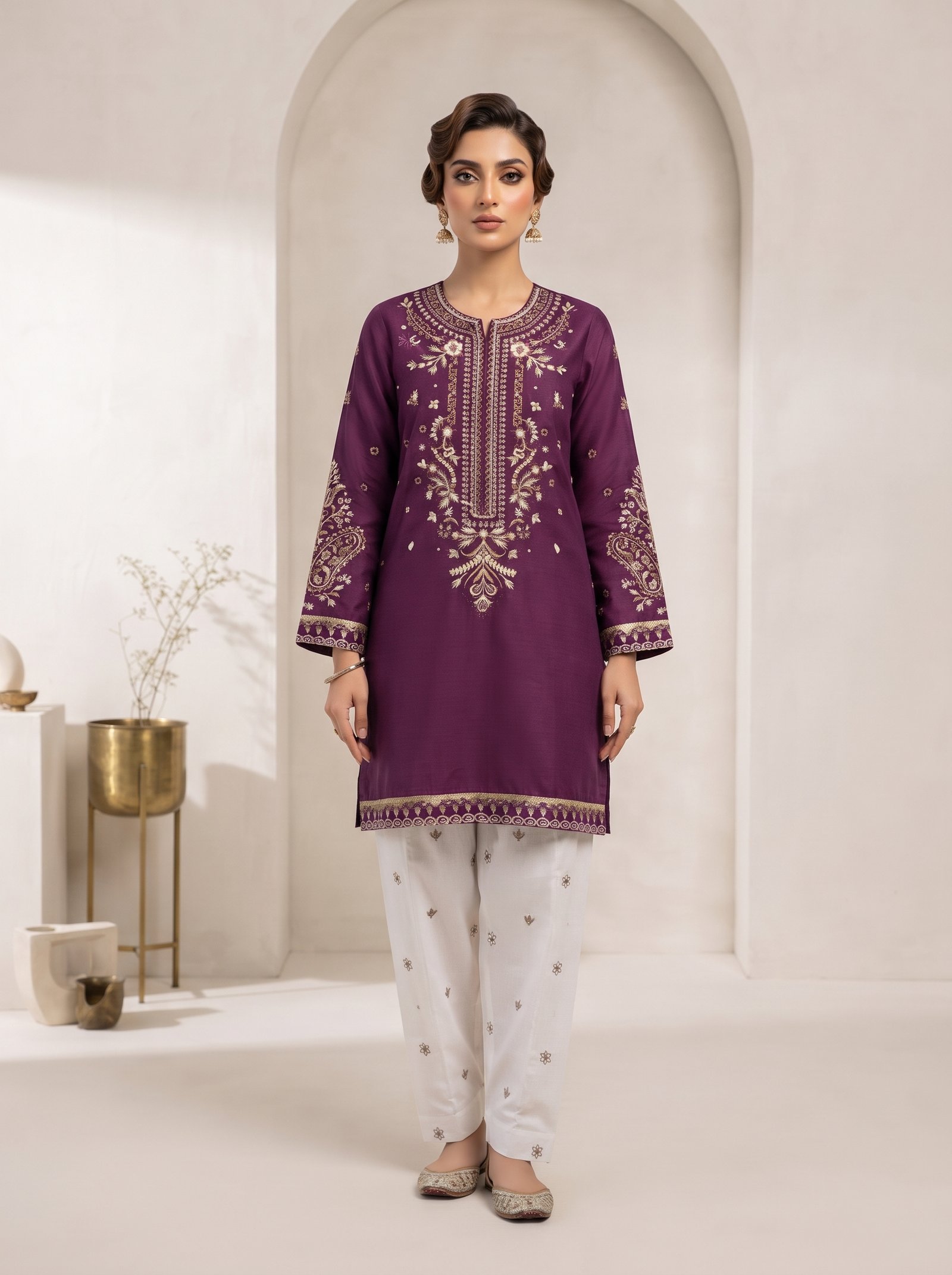 Women's Zari Cotton Suit with White Farshi Shalwar - Image 5
