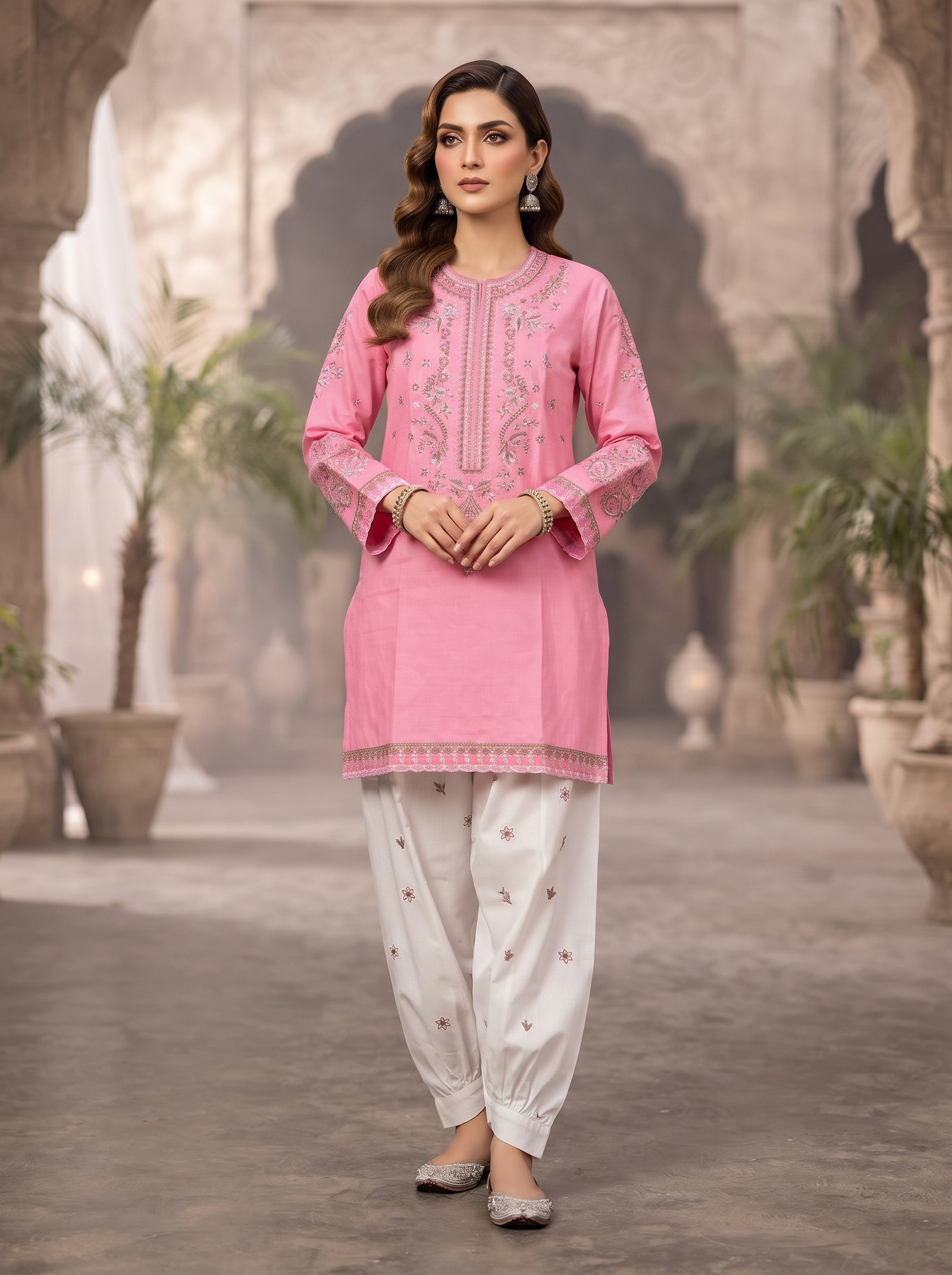 Women's Zari Cotton Suit with White Farshi Shalwar - Image 4