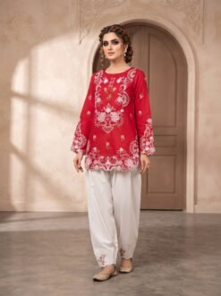 Women's Cotton Suit with White Farshi Shalwar & Cutwork Daman