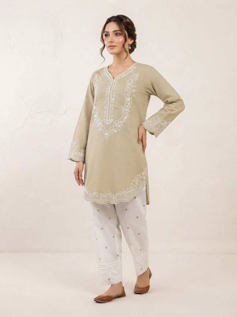 Elegant Cutwork Daman Suit with White Farshi Shalwar - Image 2